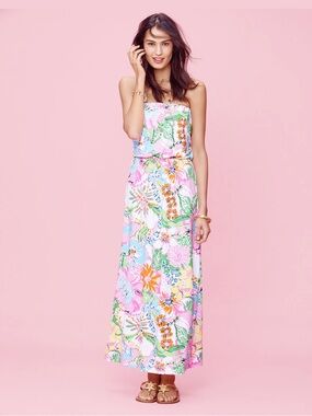 Lilly Pulitzer for Target tropical print strapless maxi dress “Nosey Posie”